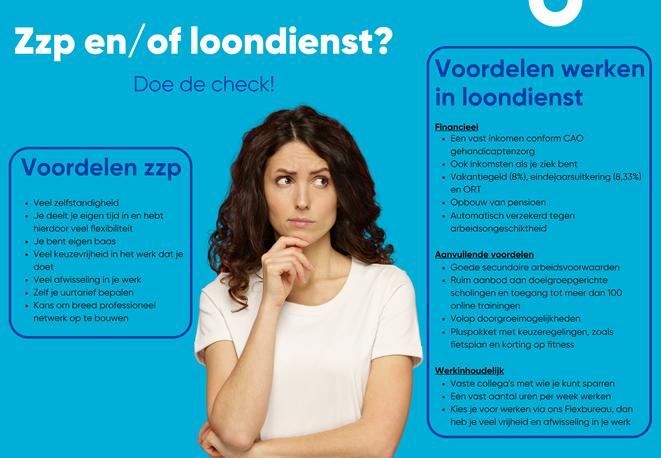 Poster met voordelen zzp en werken in loondienst